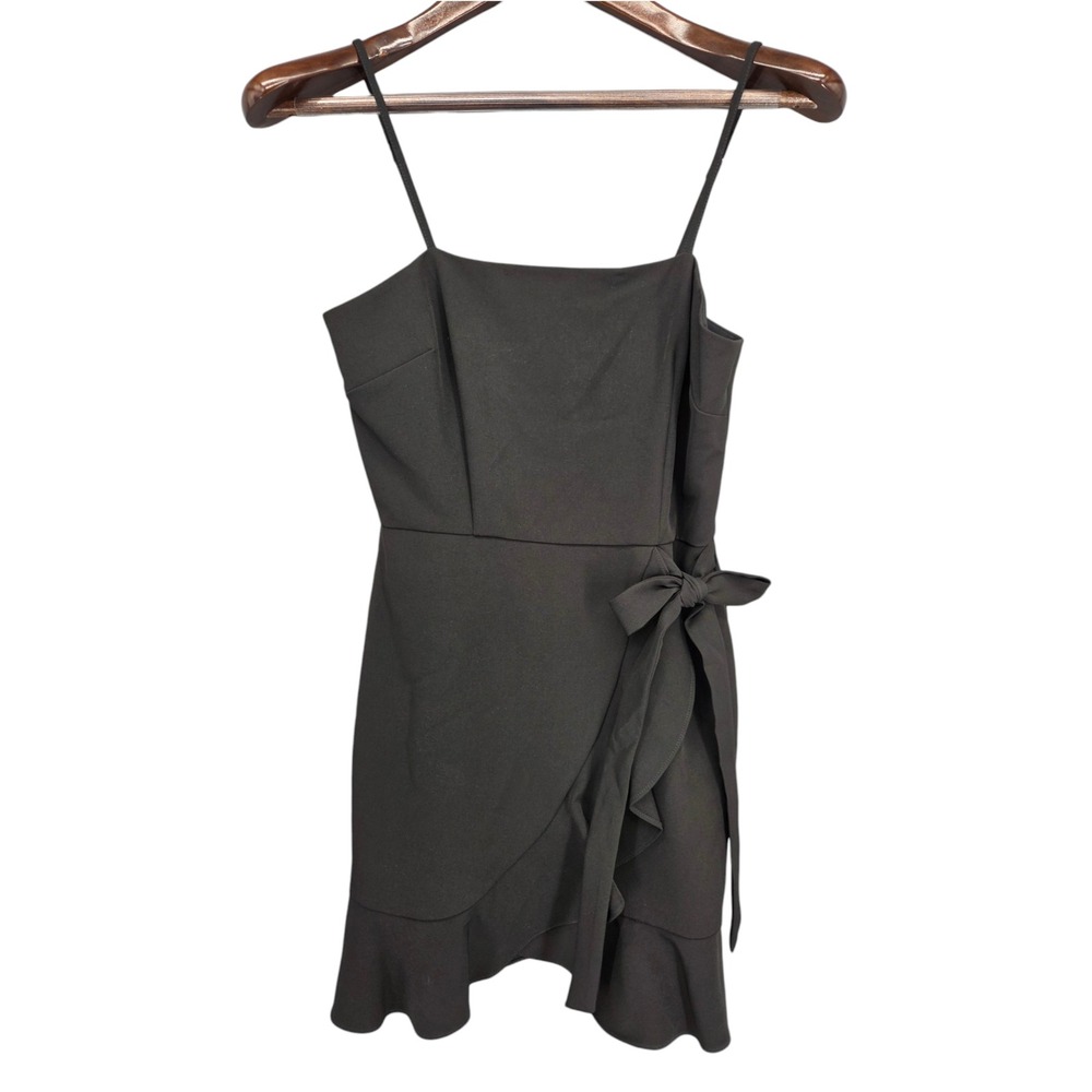 Gianni Bini Size 2 Black Ruffle Wrap Mini Dress Tie Waist Cocktail Party
